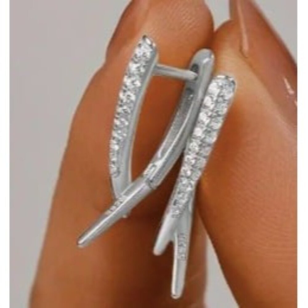 18k White Gold Plated Sterling Silver Simulated Diamond Zircon Earrings - Picture 5 of 5